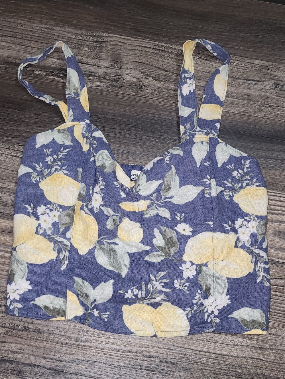 Abercrombie & Fitch Cropped Tank Top Small Blue With Lemons Linen Viscose Boho